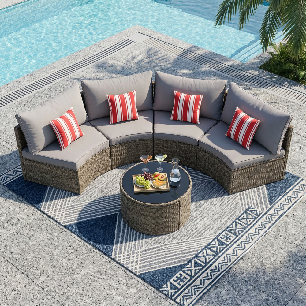Patio Coversation Set Outdoor Furniture Sectional Round Sofa Couch Cushion Table