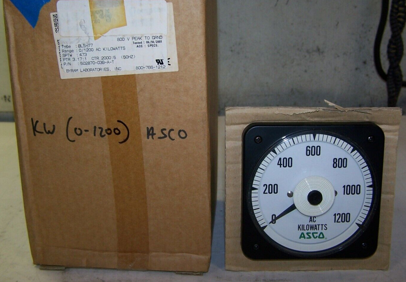 NEW ASCO CROMPTON BLS-77 0-1200 AC KILOWATTS PANEL METER 502870-039-A-T