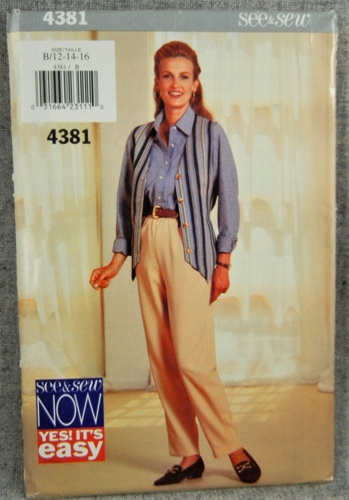 Butterick 4381 Misses Vest Pants lined tapered elastic waist size 12-16 Uncut