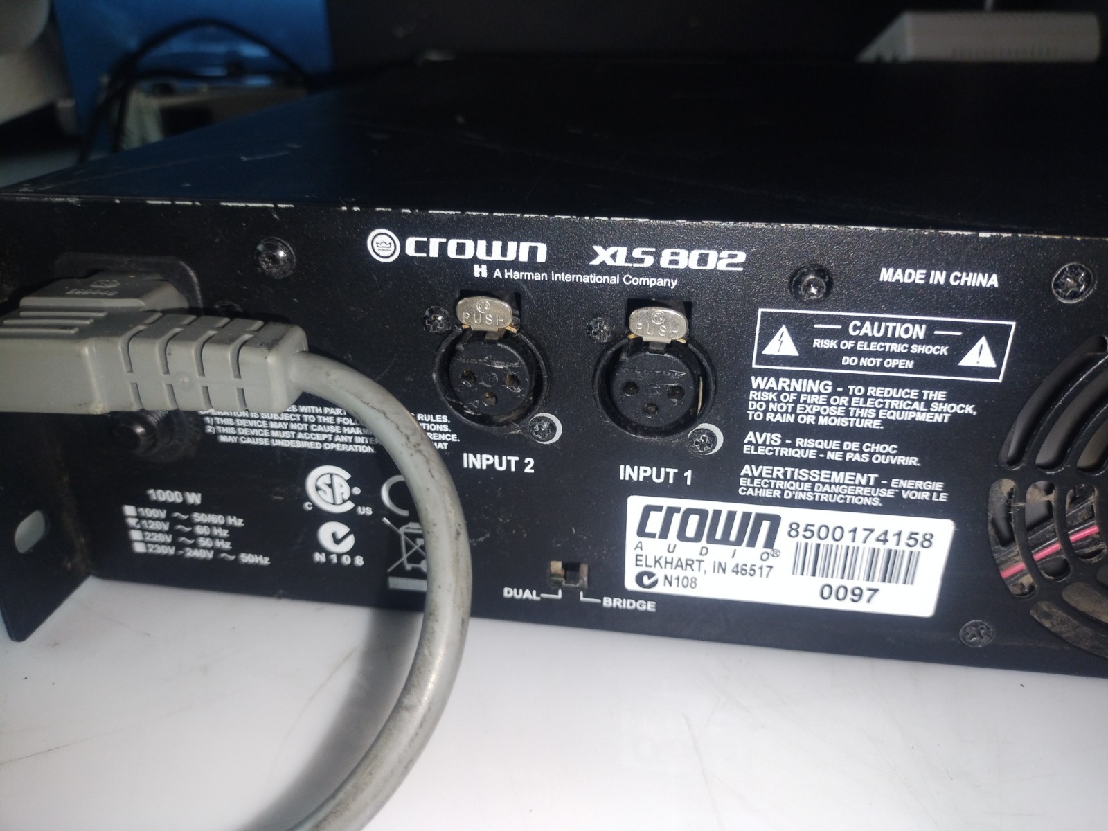 Crown XLS 802 2-Channel Power Amplifier.