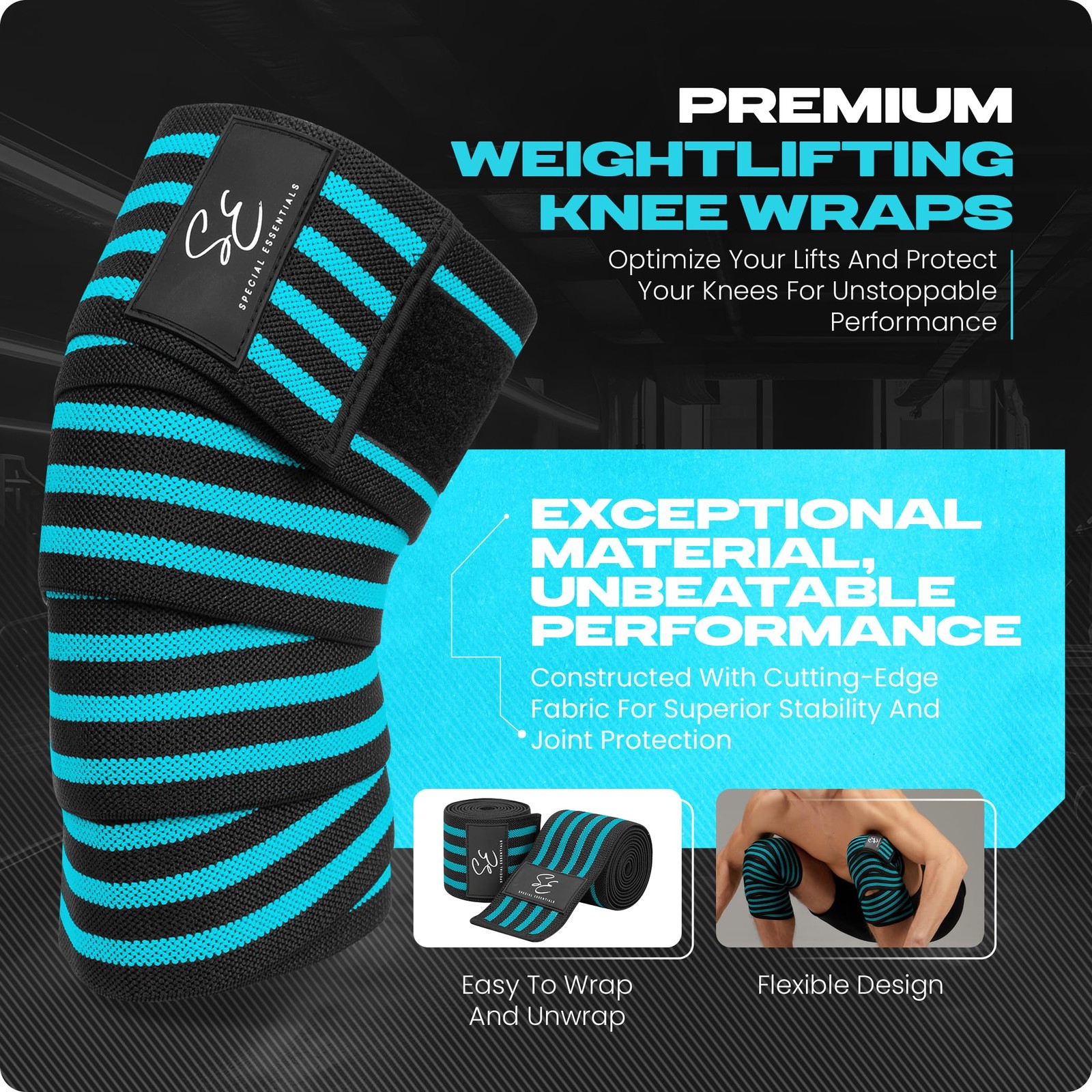 Knee Wraps for Weightlifting with Strap (2 Pack) - 72 Inches Flexible Support...