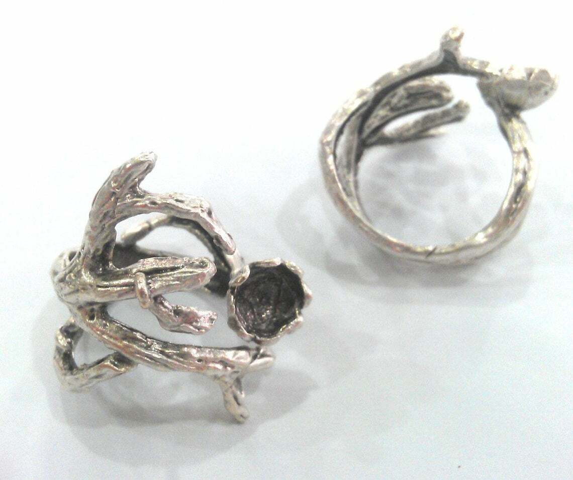 Silver Ring Bezel Base Setting Blank Cabochon Mountings Adjustable Brass (8mm)