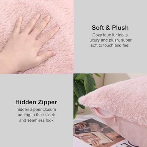 Faux Fur Plush Throw Pillow Covers 20x20 Set of 2 - 20X20-Inch Blush Pink