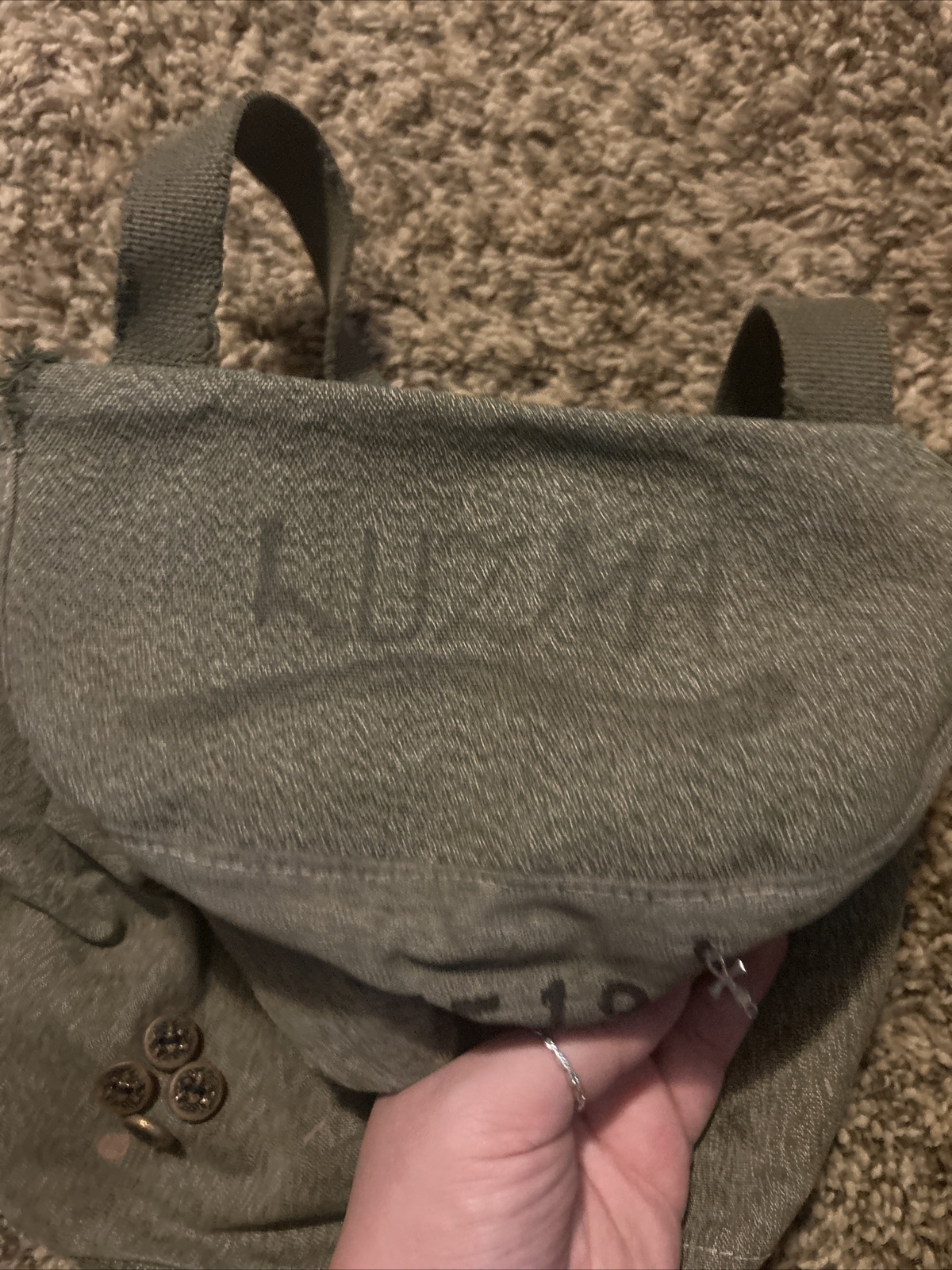 Vintage Military Canvas Tote Bag With Shoulder Strap, Button Close