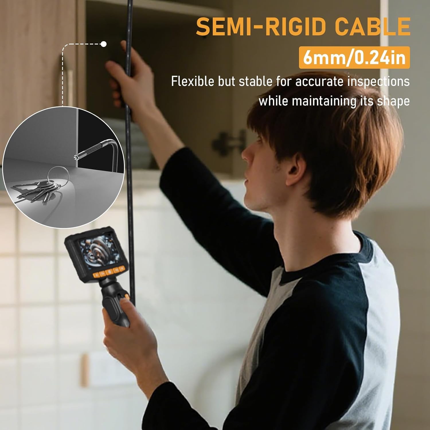 5FT 0.24in Two-Way Articulating Borescope Camera with Light for Inspections