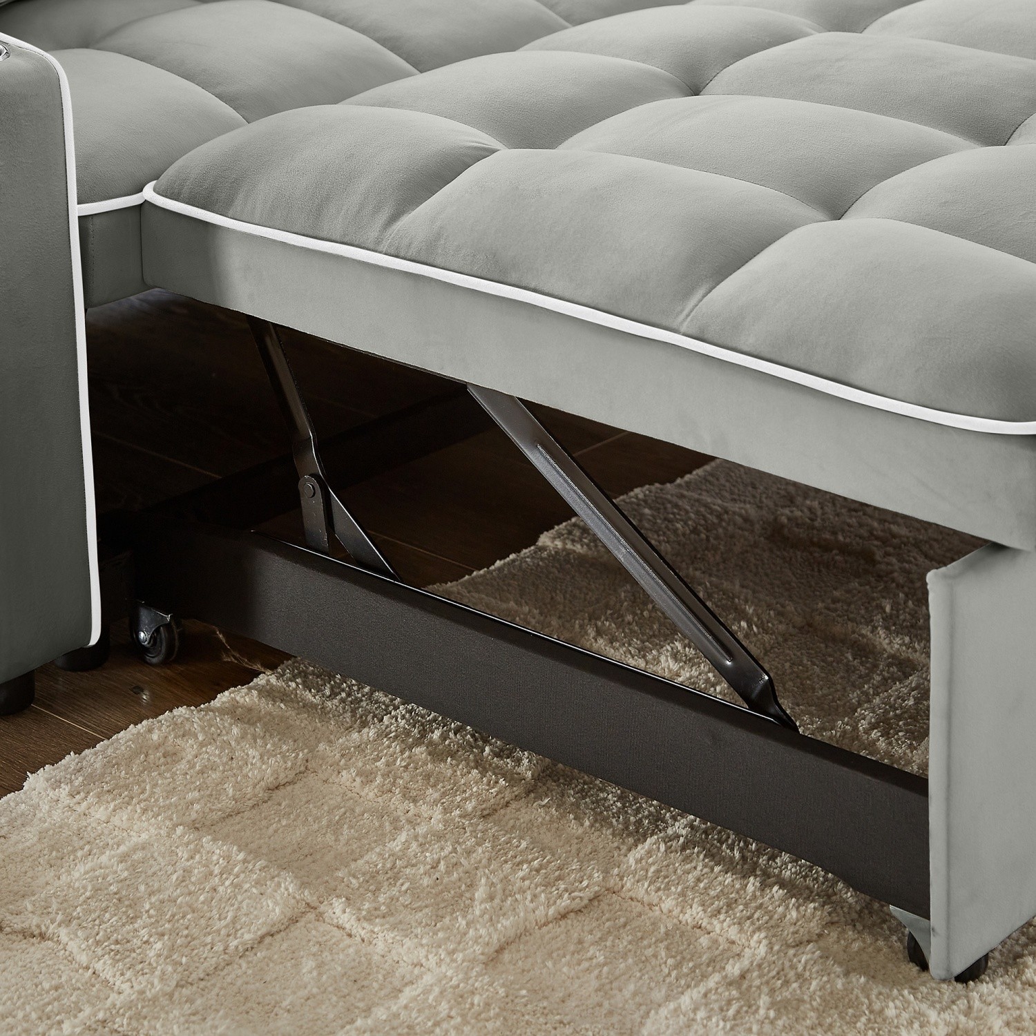 Convertible Velvet Sleeper Sofa Bed Loveseat Sofa with Pull-Out Bed & USB Ports