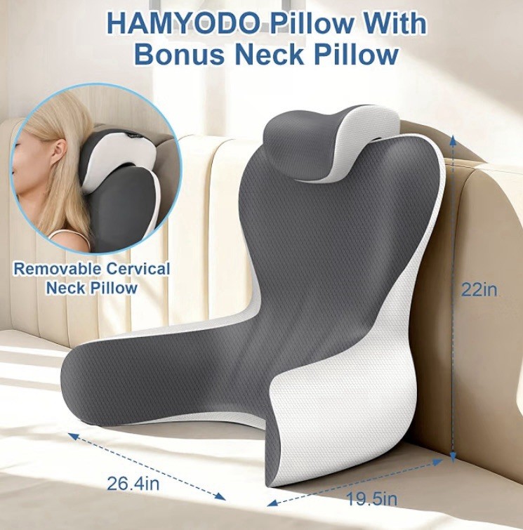 HAMYODO Reading Pillow 22"H Back Support Lumbar Neck Blue And Gray