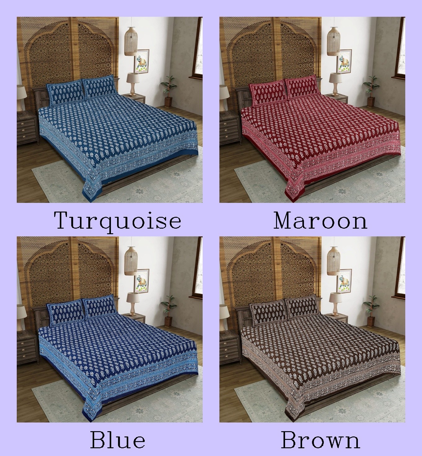 Indian Cotton Bedsheet With 2 Pillow Cover Indian Buti Design Double Sheet