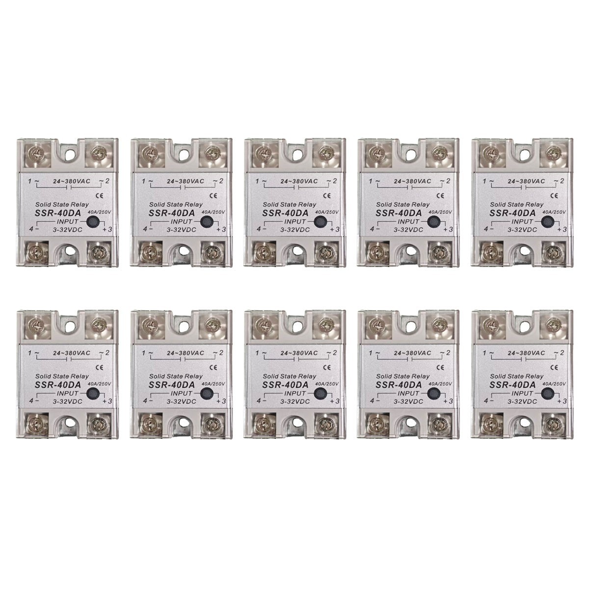 10 pcs SSR-40DA Solid State Relay Single Phase Relay 40A 3-32VDC to 24-380VAC