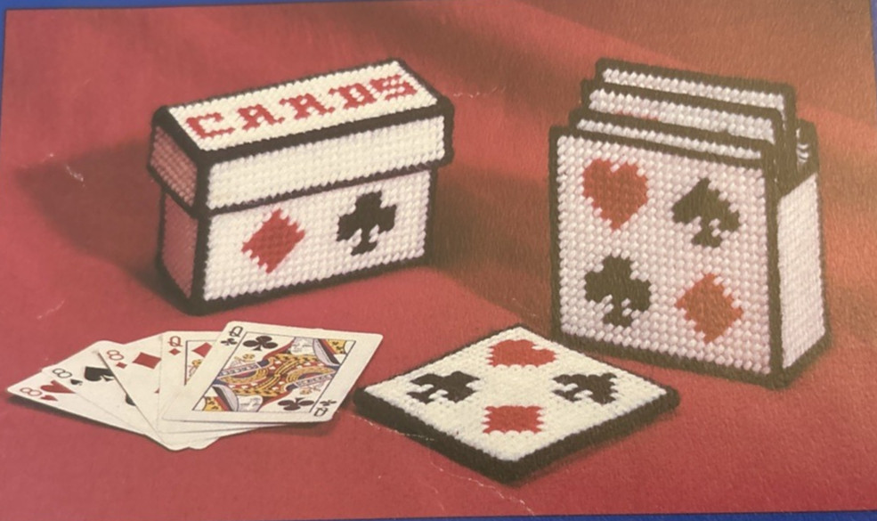 Vtg Rare Herrschners CARD HOLDER & COASTER SET Needlepoint Pattern #27-9310