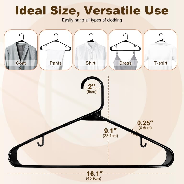 Black Plastic Hangers 60 Pack, Clothes Hangers with Non Slip Hooks, Durable &...