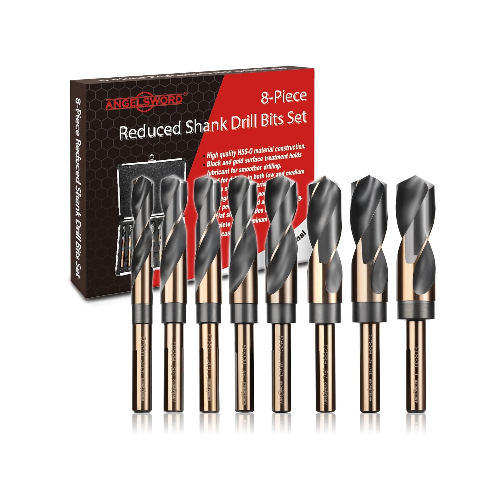ANGELSWORD 8 Pack Reduced Shank Drill Bit Set, M2 High Speed St... FAST USA SHIP