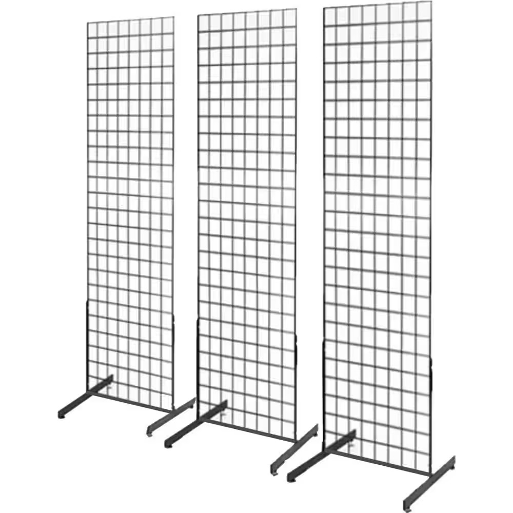 72 In. H X 24 In. W Black Gridwall/Pegboard Panel Tower with T-Base Floorstandin