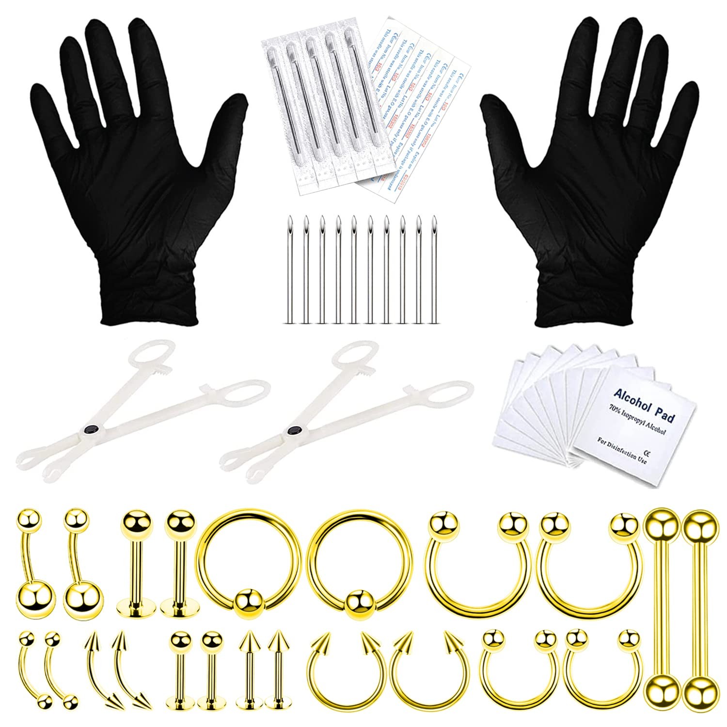 BodyJ4You 36PC PRO Body Piercing Kit - Nose Septum Ear Cartilage Lip Belly Na...