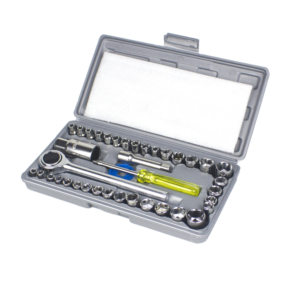 40-Piece Socket Set & Ratchet SAE & Metric 1/4" 3/8" Drive Mechanics w/ Case USA