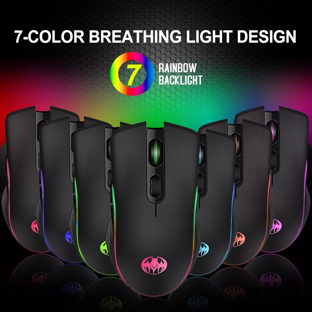 Gaming Mouse 7 Color LED Backlight Wireless USB Rechargeable Optical Mice For PC