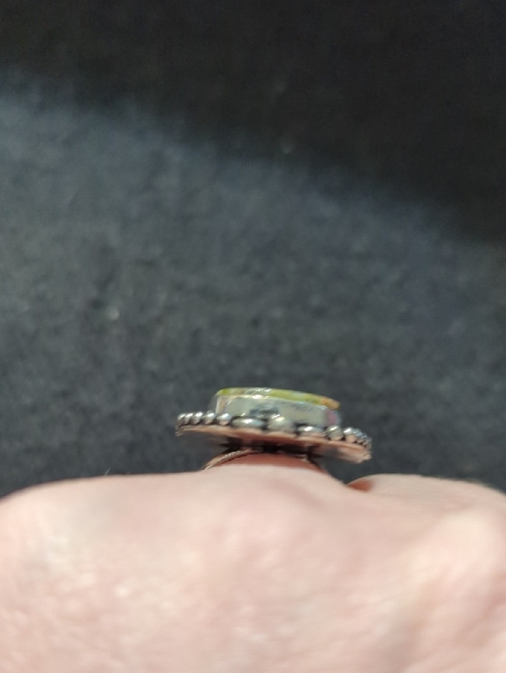 Silver Plated Green Jasper Gemstone Teardrop Statement Ring - Size 8