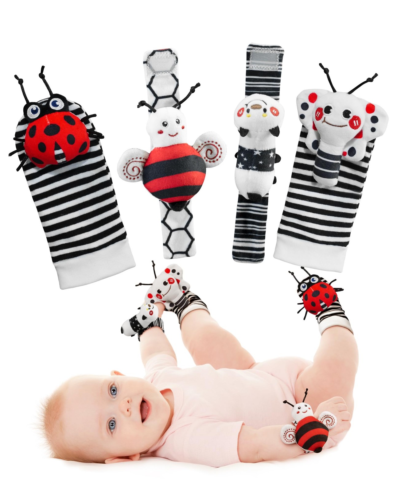 Infinno High Contrast Baby Toys Infant Rattle Socks and Black & White
