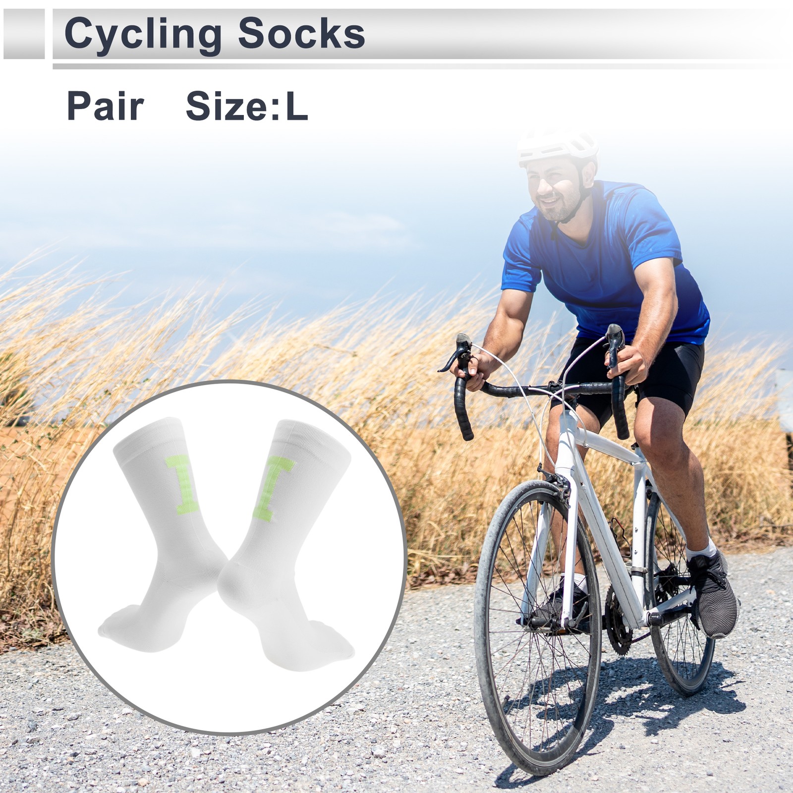 Cycling Socks Quick-Drying Anti-Friction Size L Middle Tube White 1 Pair