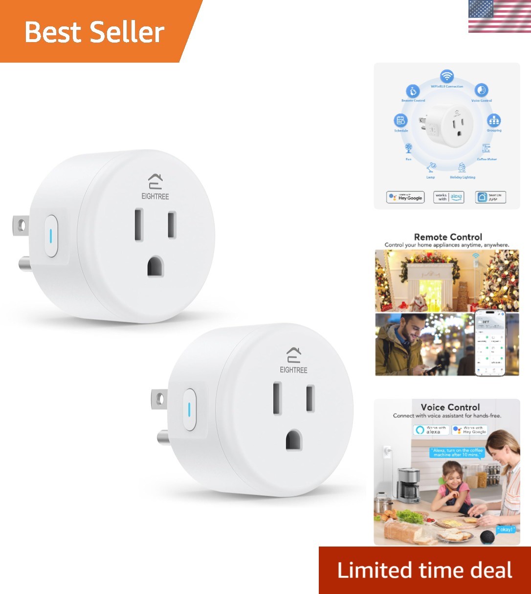 Alexa & Google Home Compatible Smart Plug - Remote Control with Timer Function