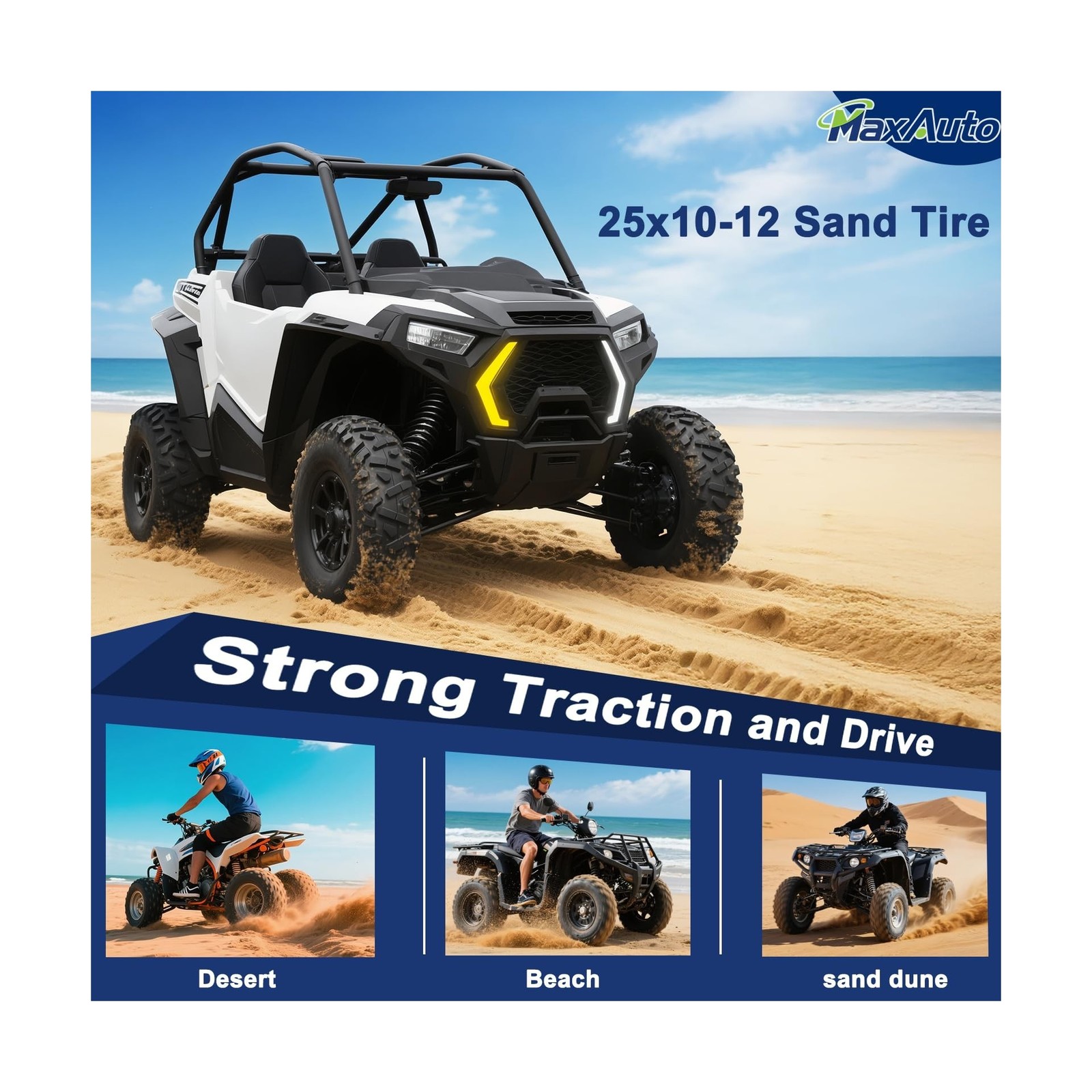 MaxAuto Set of 2 AT25x10-12 ATV UTV Mud Sand Tires,25x10x12 All-Terrain Off-R...