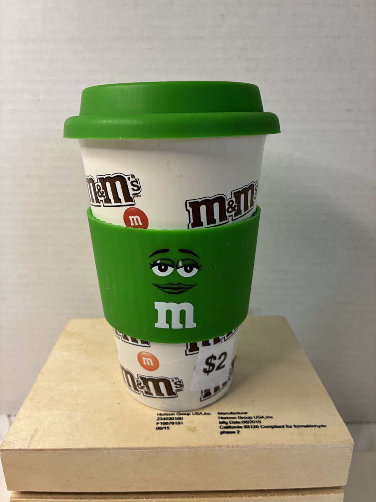 M & M's Ceramic Travel Mug Mrs. Green Silicone Id Grip Sleeve