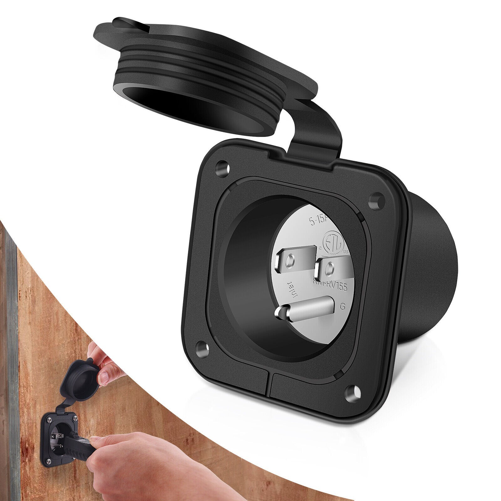 15A AC Port Plug 125V Shore Power Inlet Flanged NEMA 5-15 for Boat Marine RV
