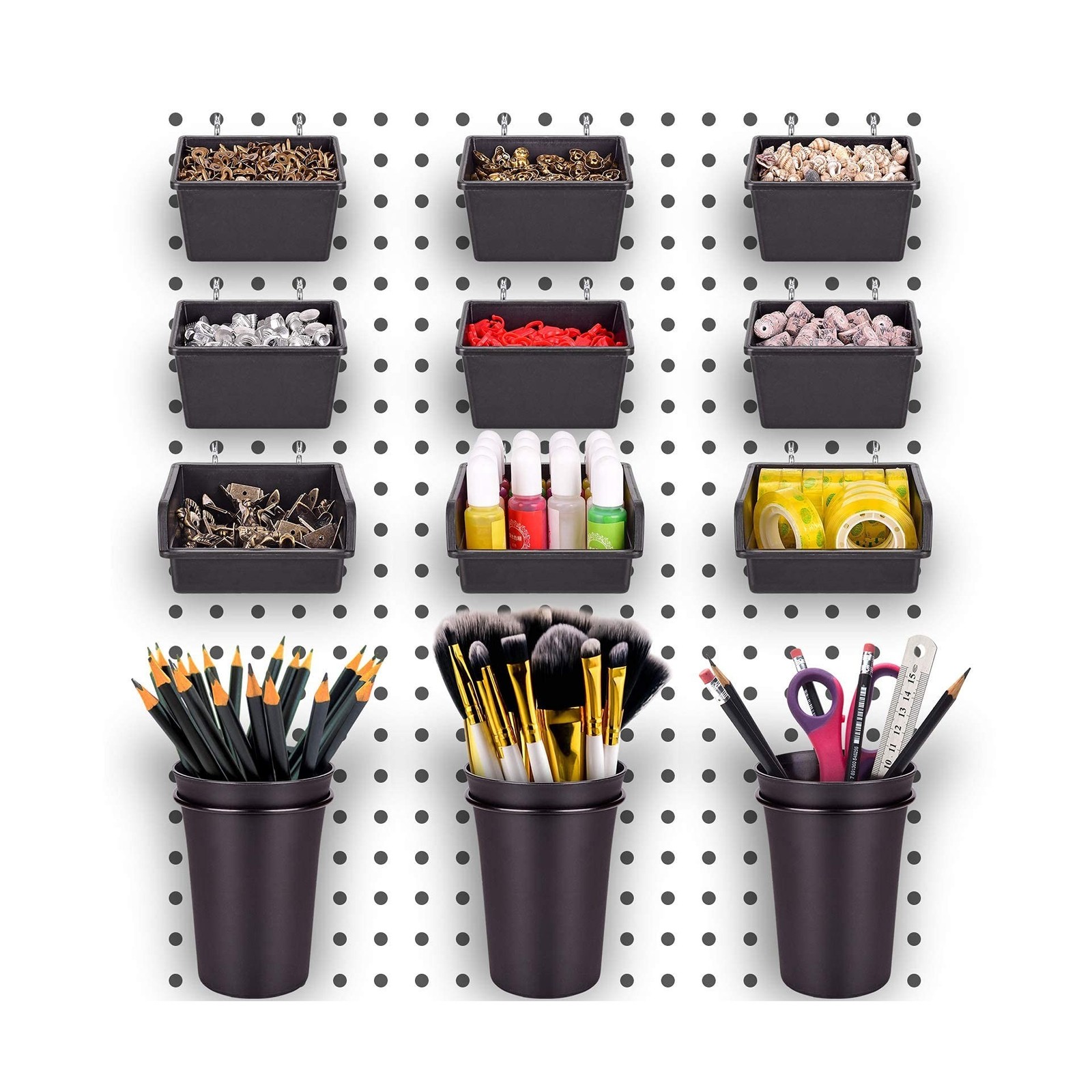 G.CORE 12 Pack Pegboard Bins PegBoard Cups with Hooks & Loops, ... FAST USA SHIP