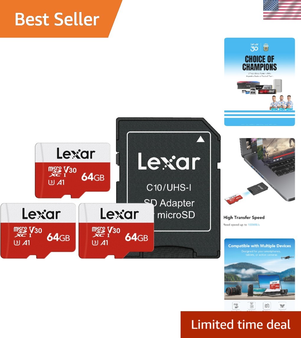 Ultra Durable 64GB MicroSD Card 3 Pack with Adapter - Perfect for Action Cameras