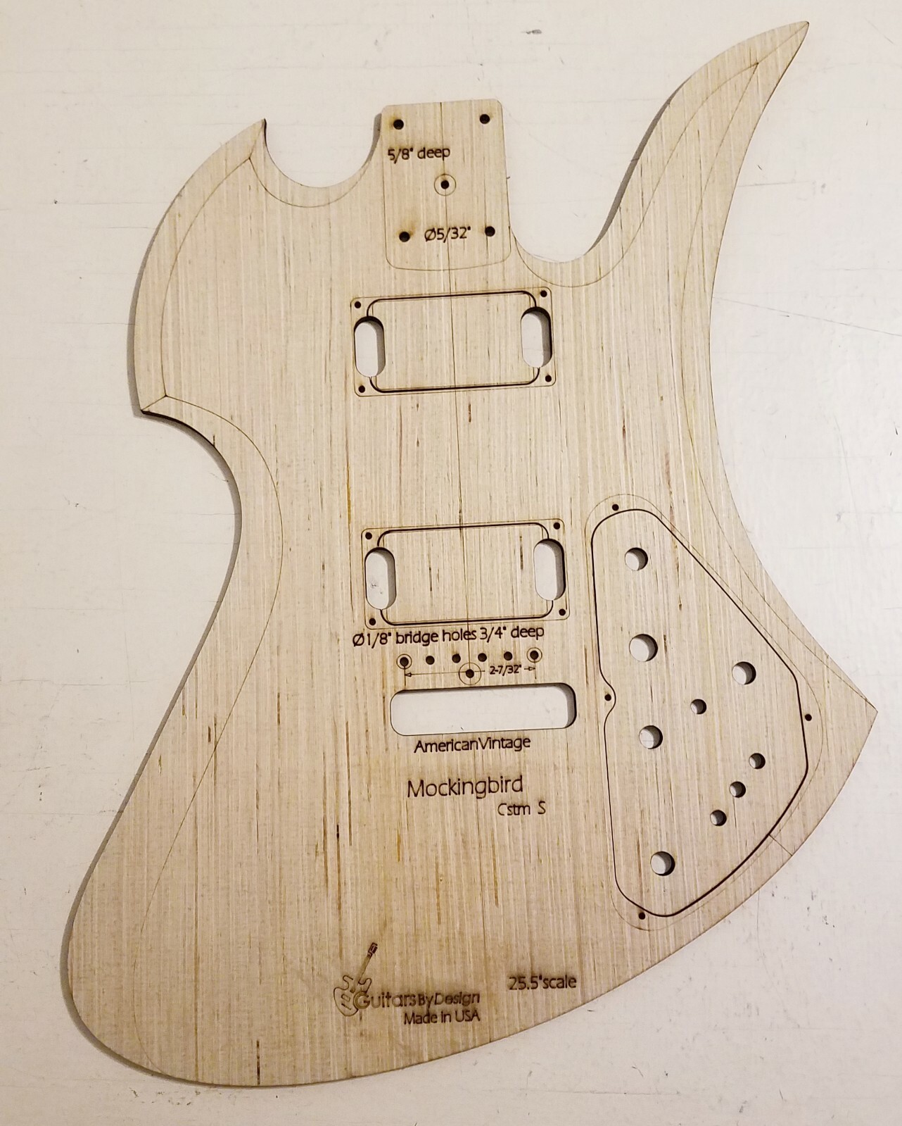 Custom Hybrid Mockingbird Guitar Body Template HH 4strat Neck Tremolo 3ply MKHH