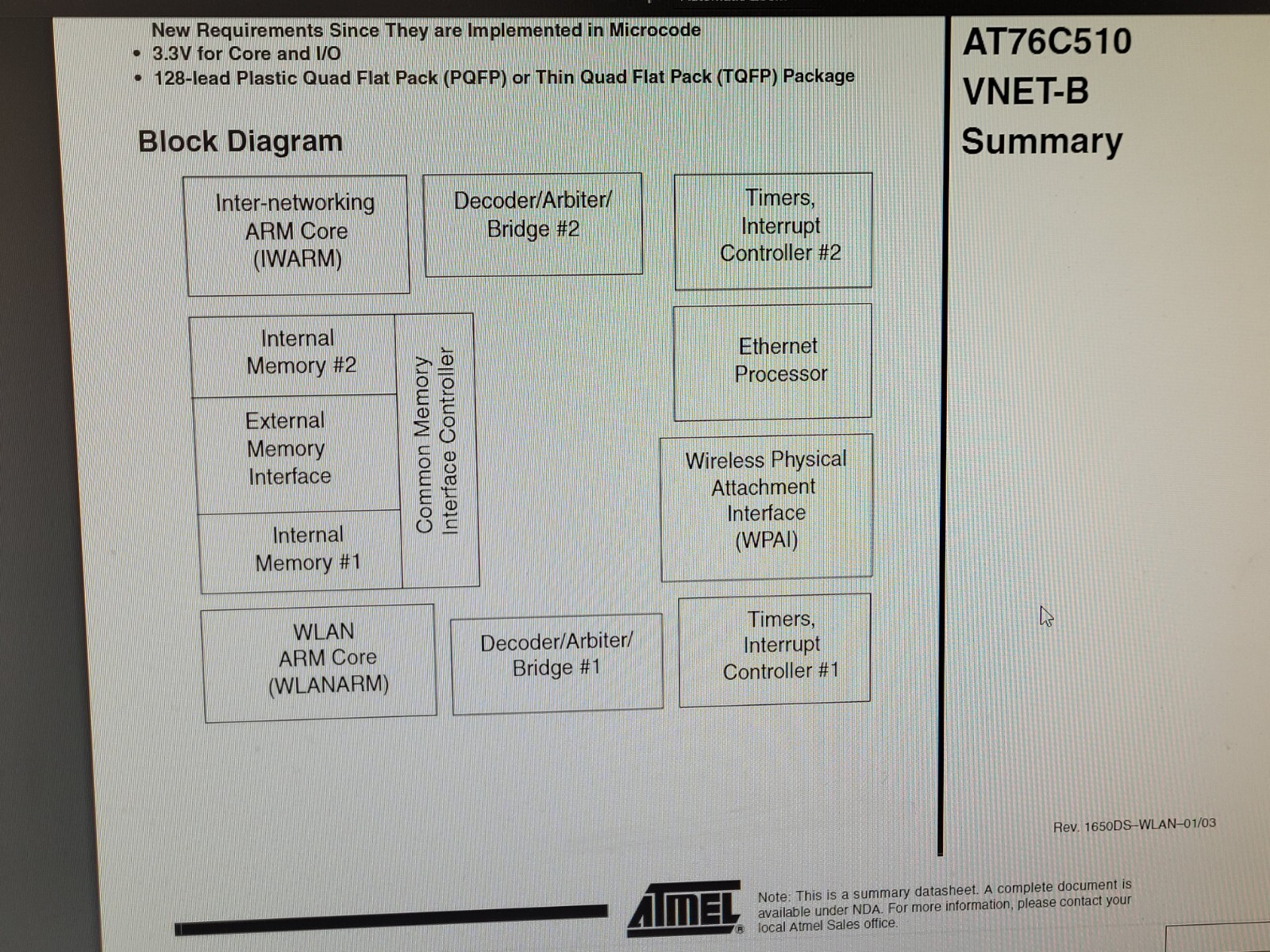 (1 PC) AT76C510 ATMEL Ethernet to Wireless Bridge-on-a-Chip