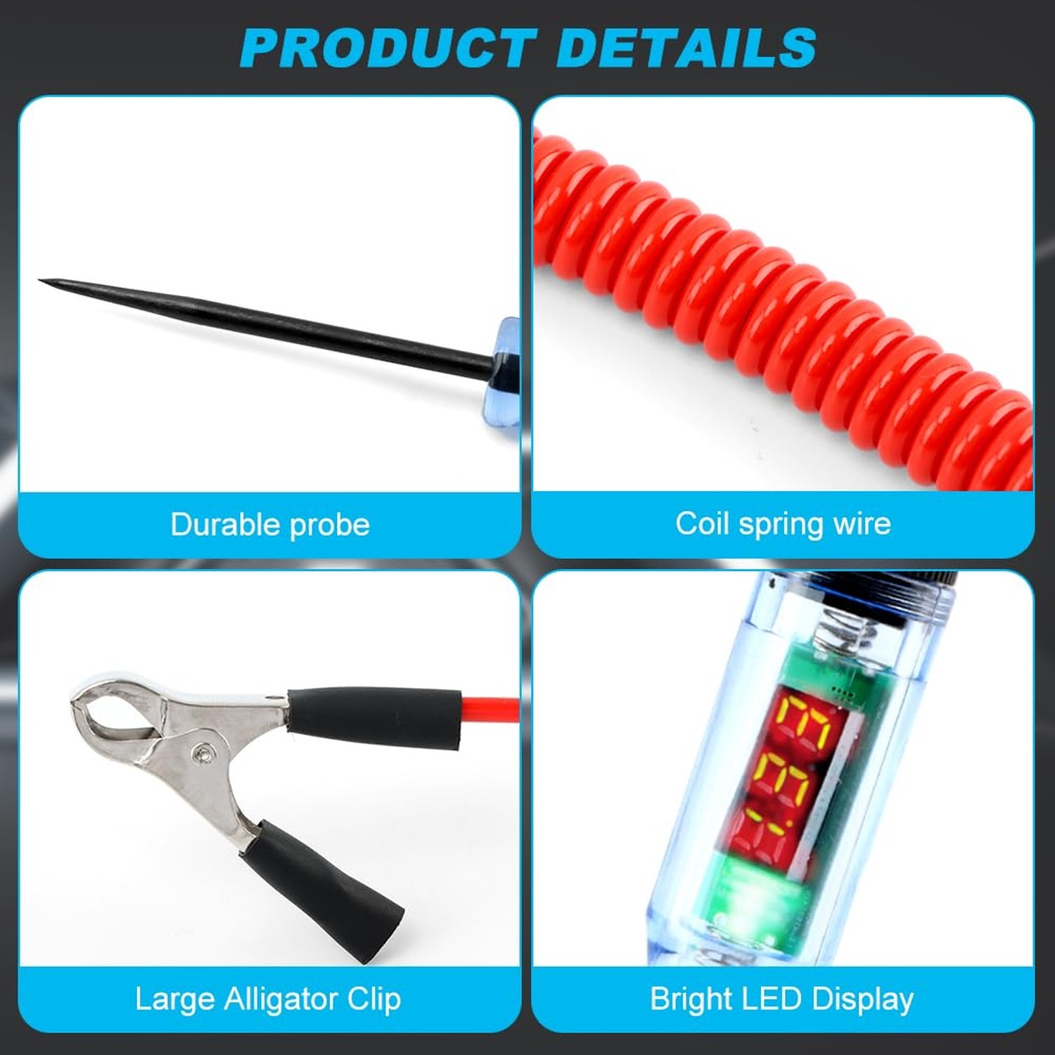 Automotive Test Light with 3-48V LED Digital Display, Auto Bidirectional Volt...
