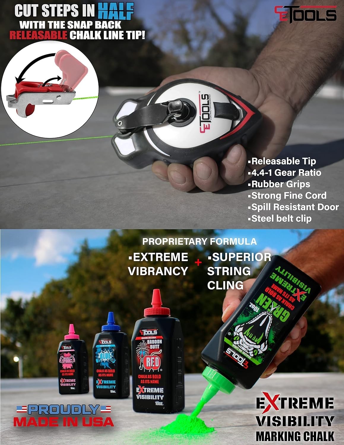 SnapBack Chalk Line with Releasable Tip - Efficient Marking Tool for Carpenters