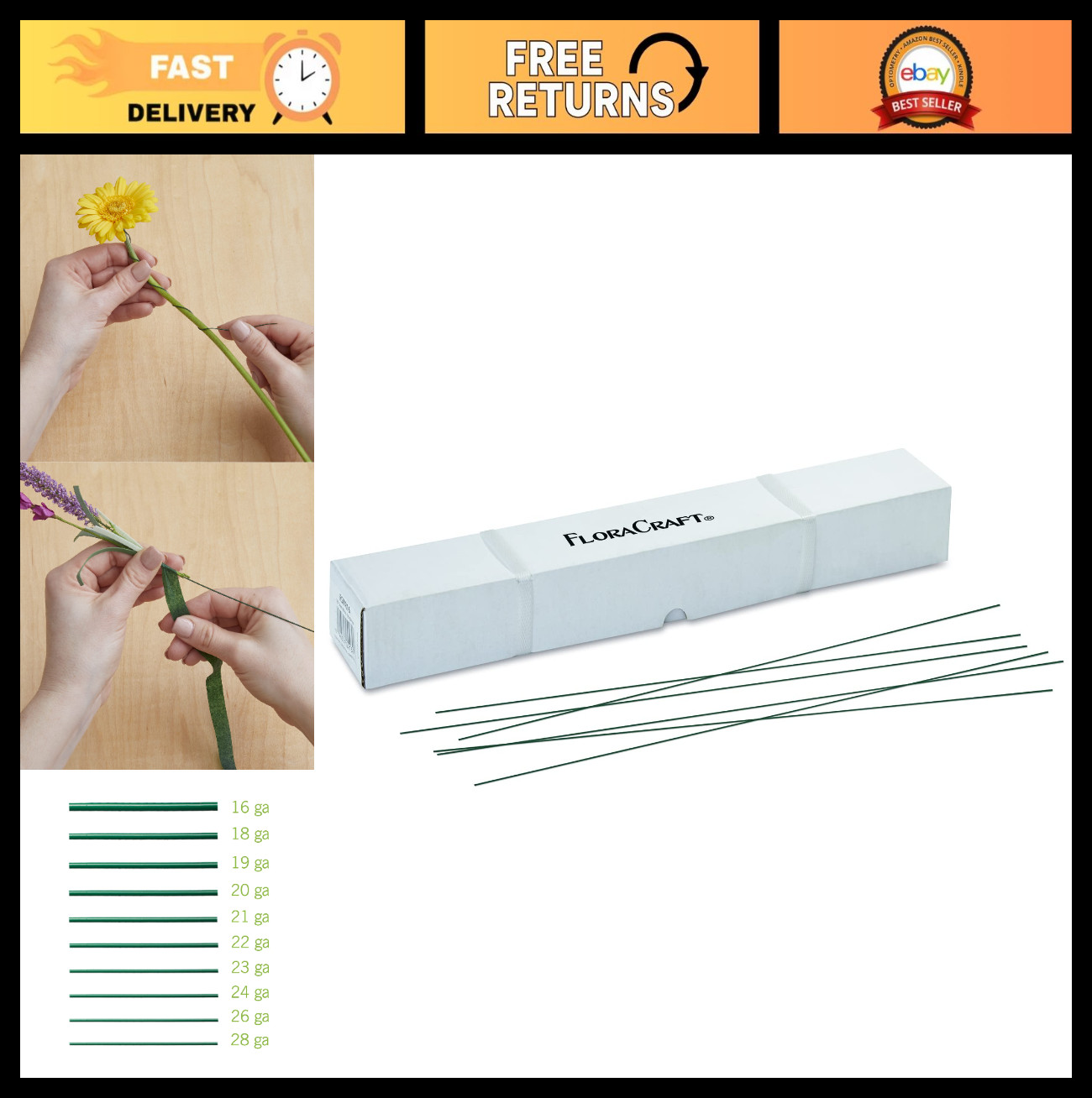 22 Gauge Floral Stem Wire - 18 Inch Green Craft Wire, 12 lb Box for DIY Projects