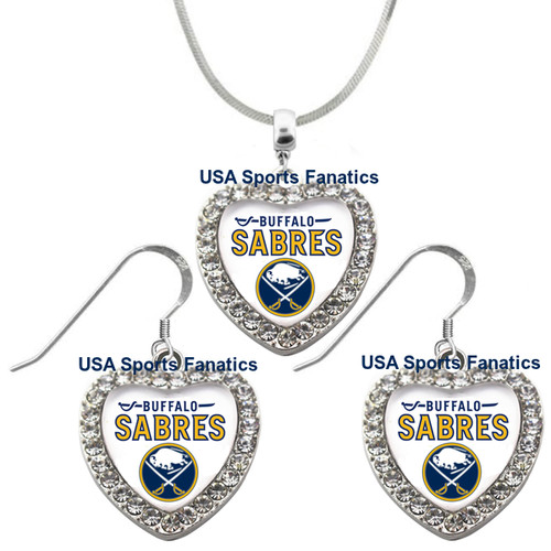 Buffalo Sabres 925 Necklace or Earrings or Set Team Heart With Rhinestones