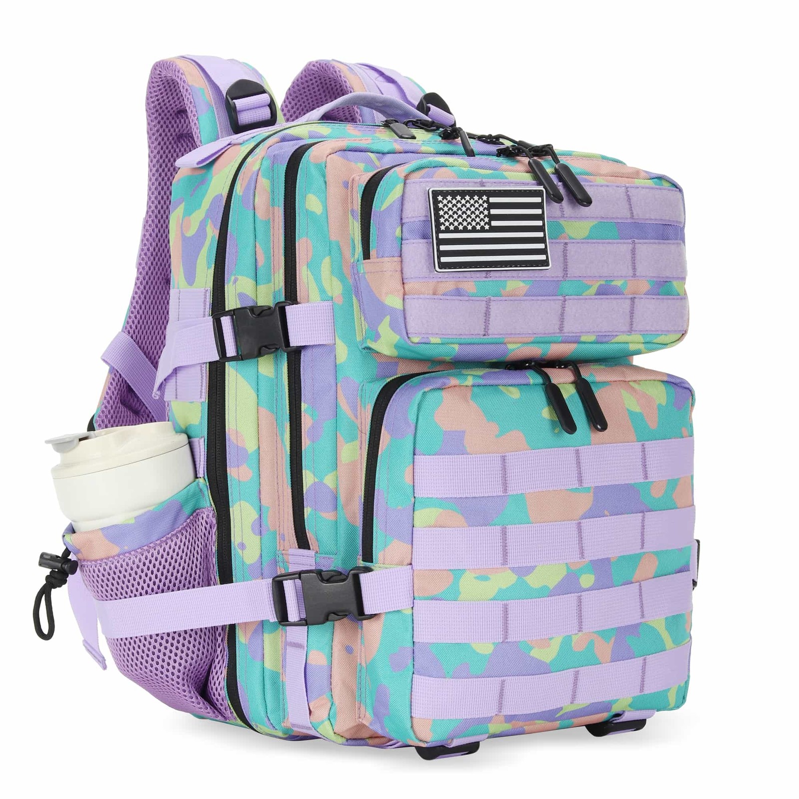 25L hiking backpack purple green and yellow Pattern, suitable for hiking, Fitnes