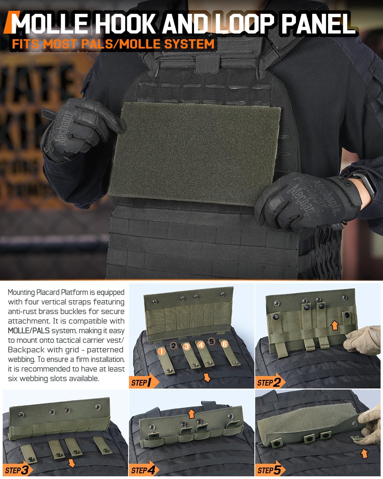 Pitozer Molle Hook&Loop Panel, Mounting Placard Platform for Hook-Backing Pou...