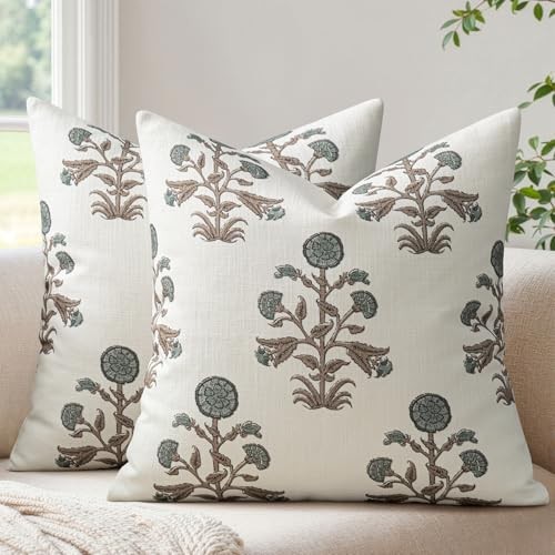Set of 2 Vintage Pillow Covers Neutral 20" x 20" (Pack of 2) Brown Green