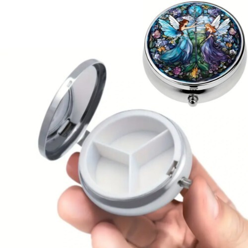 Mini Decorative Metal Round Pill Box, 3 Compartment Mini Decorative Pocket Size