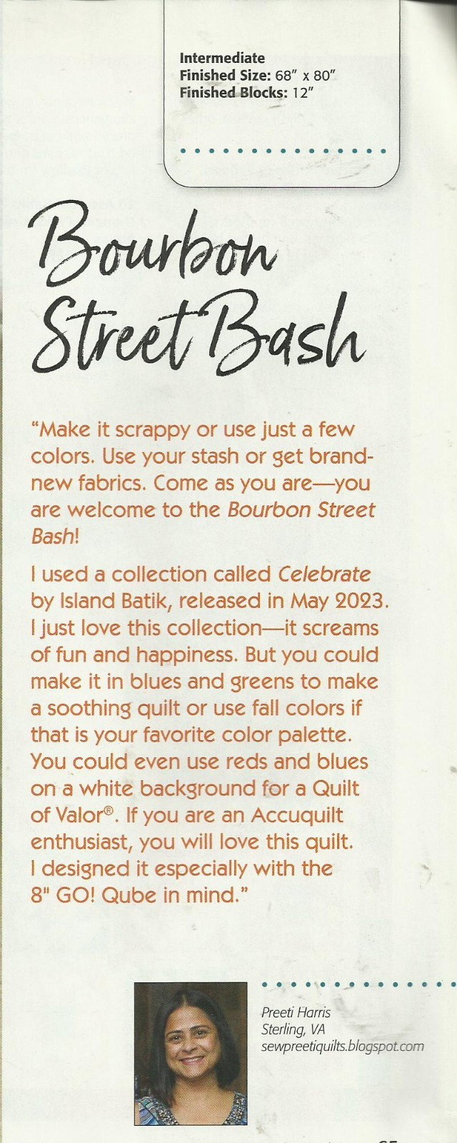 A0219 BOURBON STREET BASH QUILT PATTERN/INSTRUCTIONS