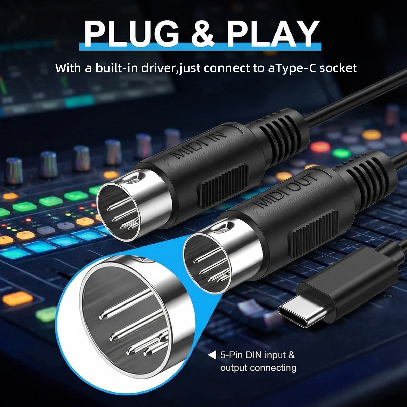 LEKATO Low Latency MIDI to USB C Interface 16 Channels Type C Cable 1 In 1 Out