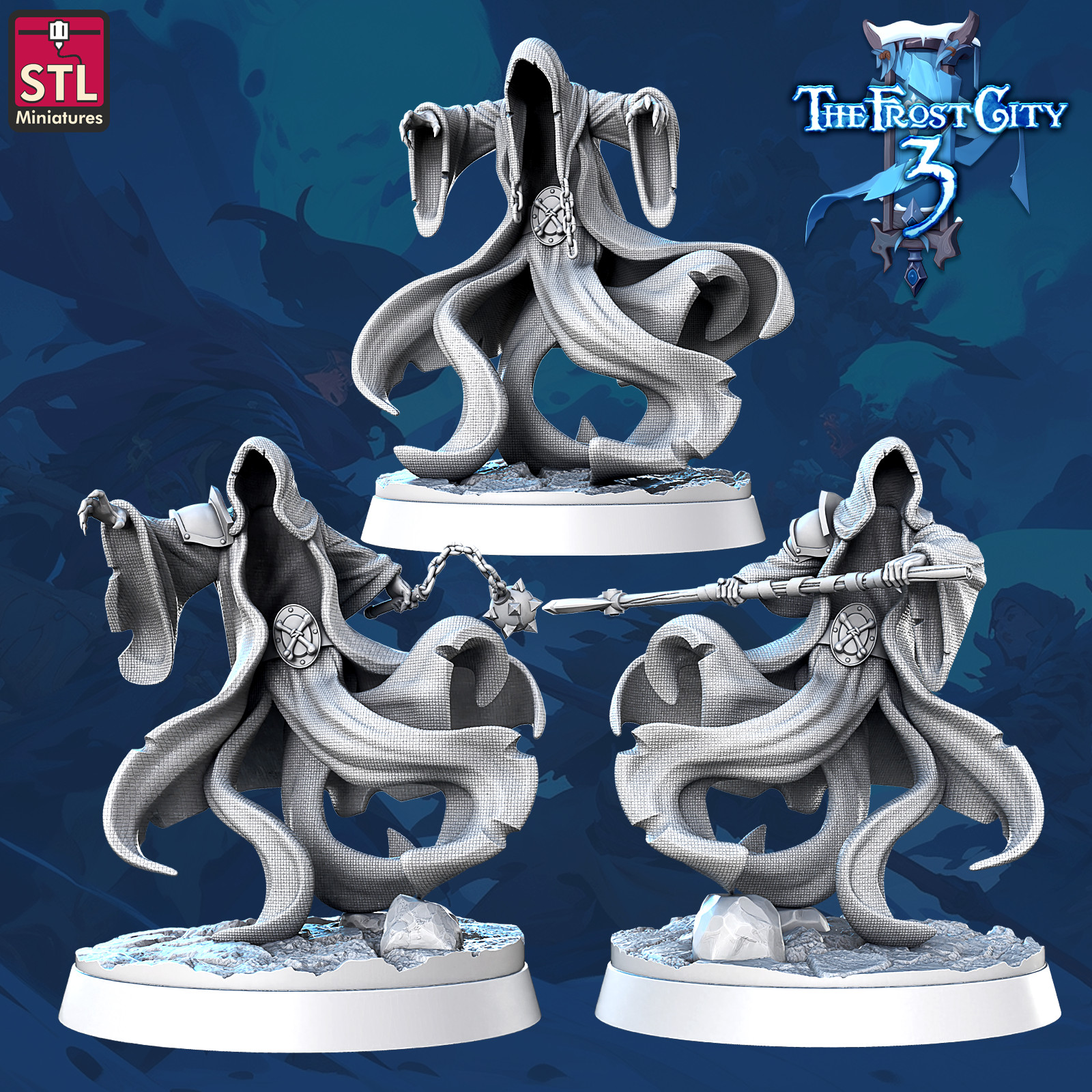 3D Printed STL Miniatures Wraiths Core Characters The Frost City 3 28 - 32mm War
