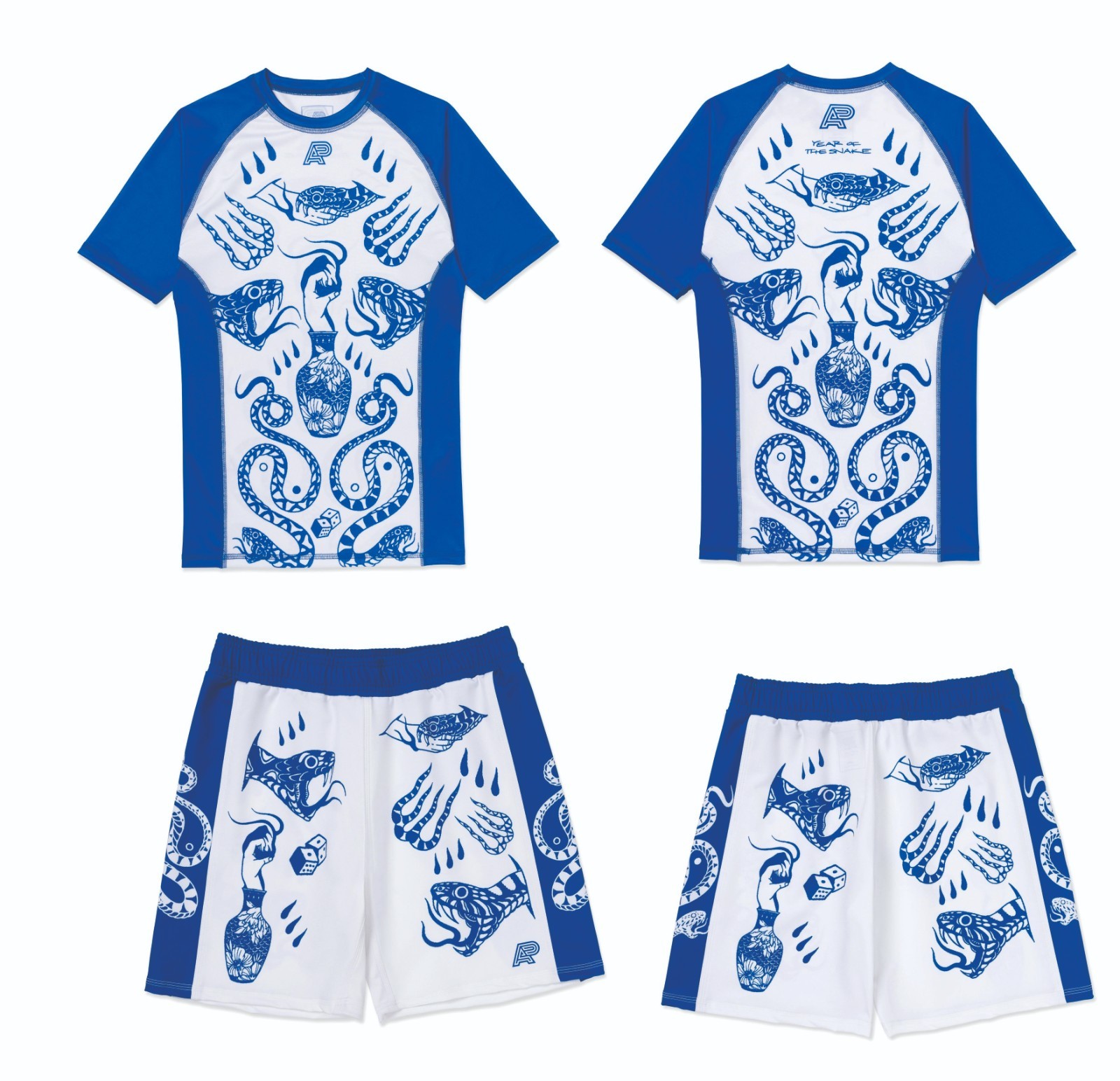 Albino & Preto Year of the Snake Rash Guard SS & Short MMA BJJ Training Kimono
