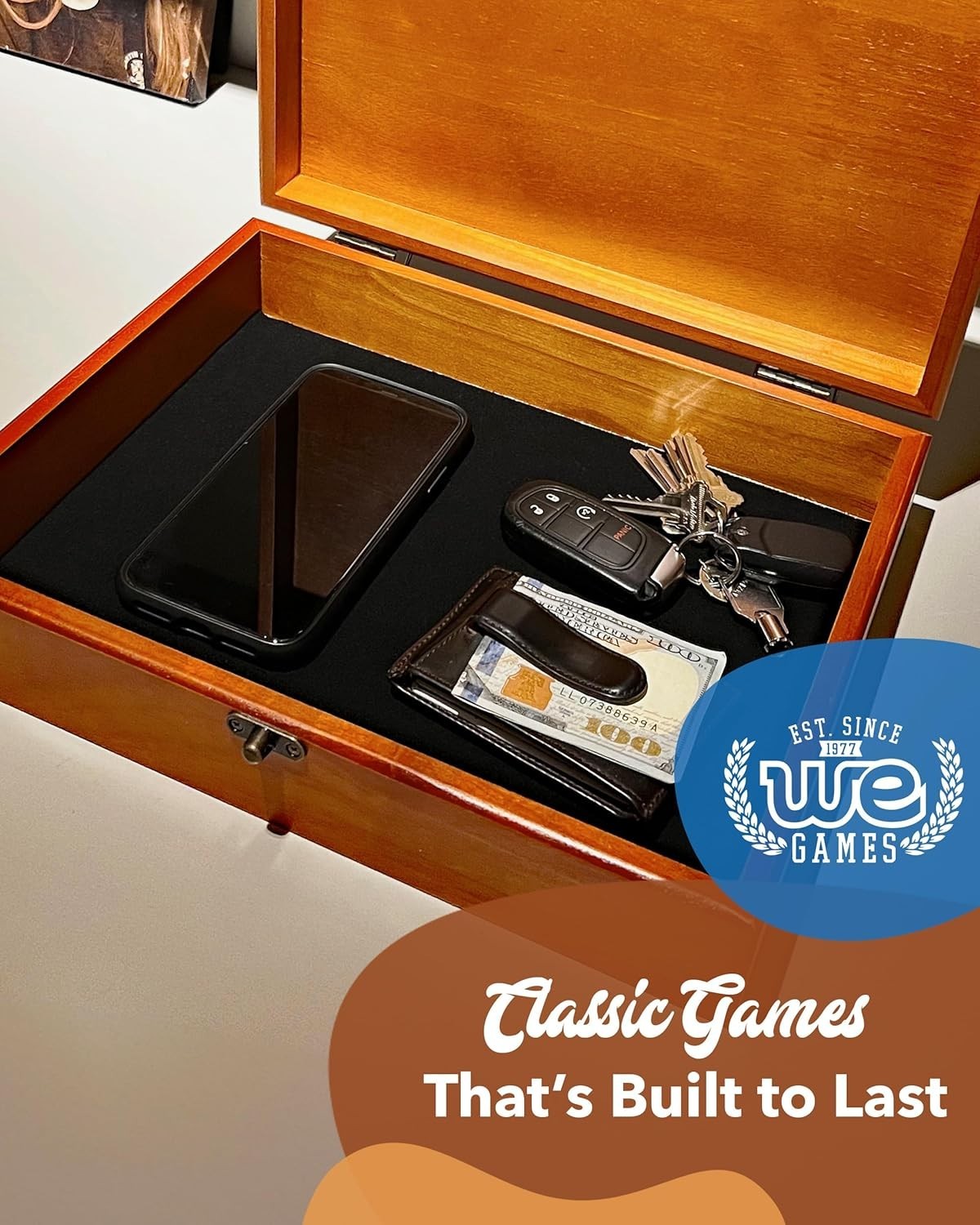 Rustic Wooden Box with Velvet Lining - Classic Design