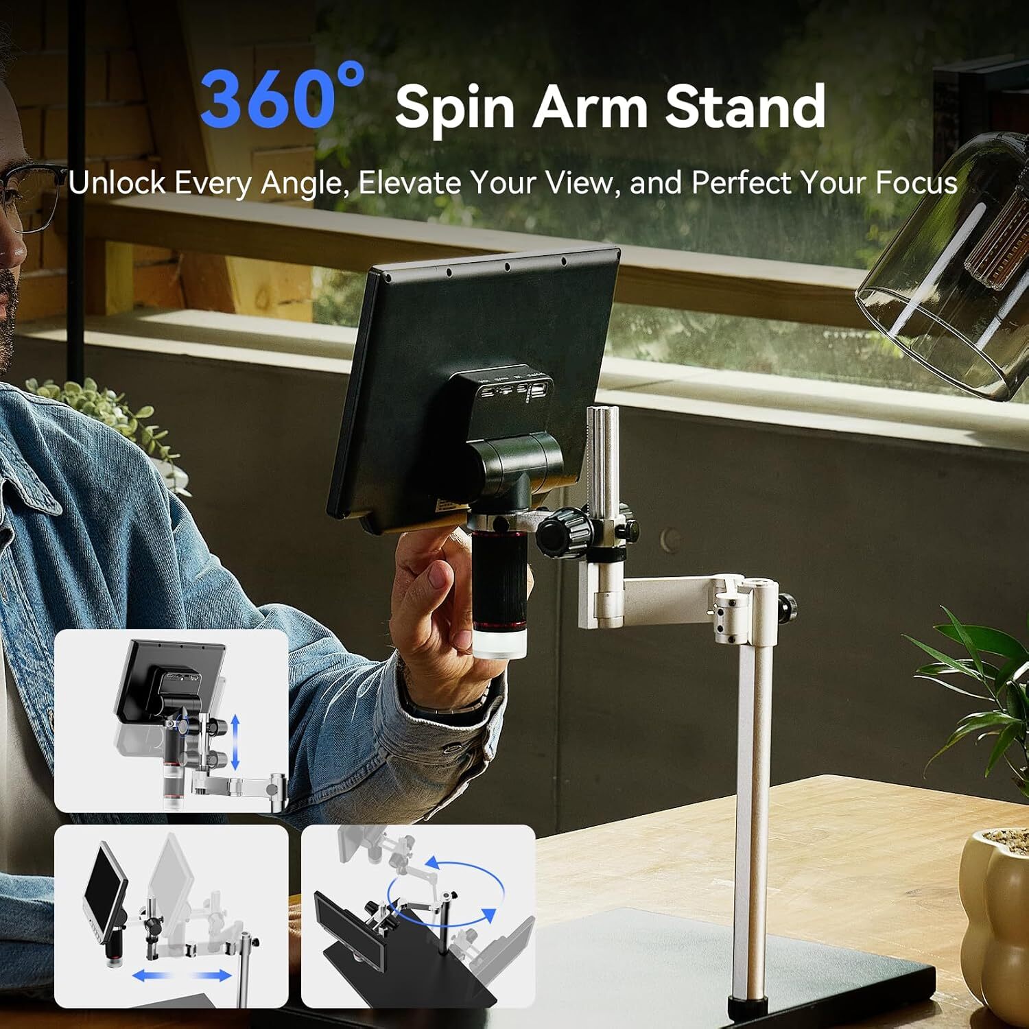 TOMLOV TM4K Max 4K Digital Microscope 2000x 10" Soldering Microscope Spin Arm