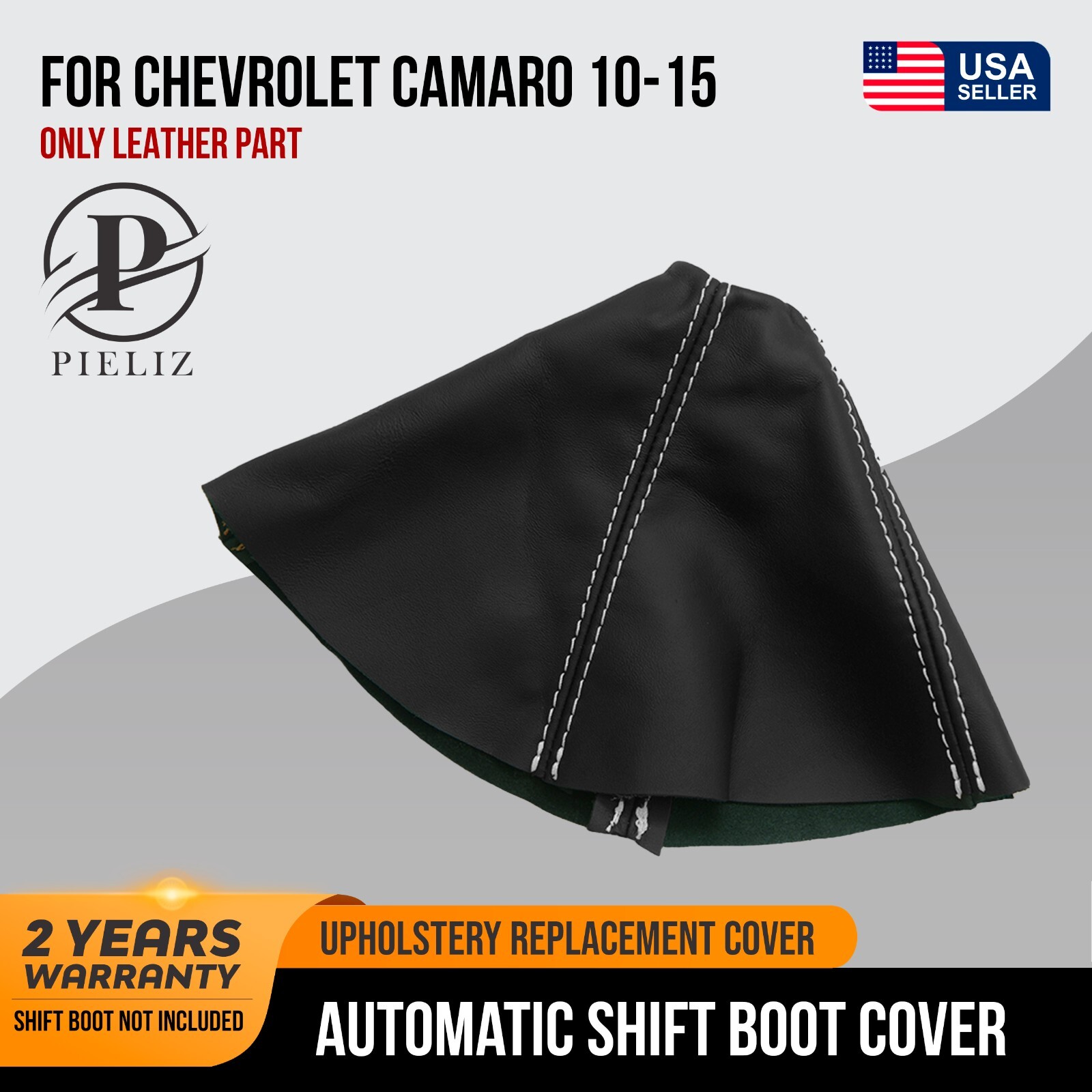 Automatic Shifter Shift Boot PVC Leather for Chevrolet Camaro 10-15 White Stitch