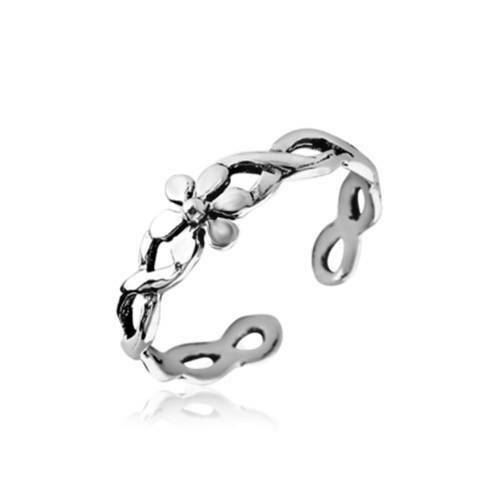 Flower Twisted Toe Ring Sterling Silver 925 Jewelry Size Adjustable