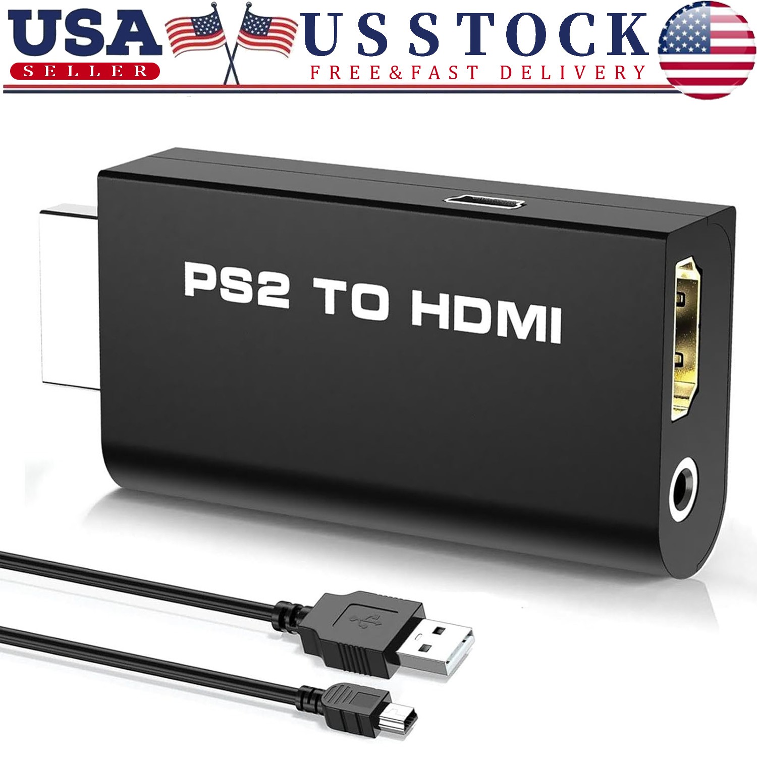 PS2 to HDMI Video Converter Adapter with 3.5mm Audio Output for HDTV Monitor US