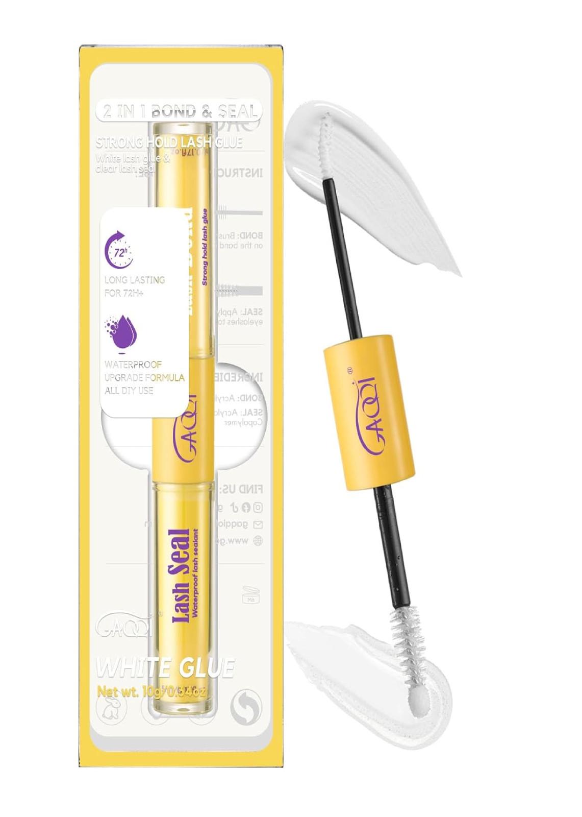 GAQQI Lash Bond and Seal Waterproof, Lash Cluster Glue Strong Hold for 72H+, Whi