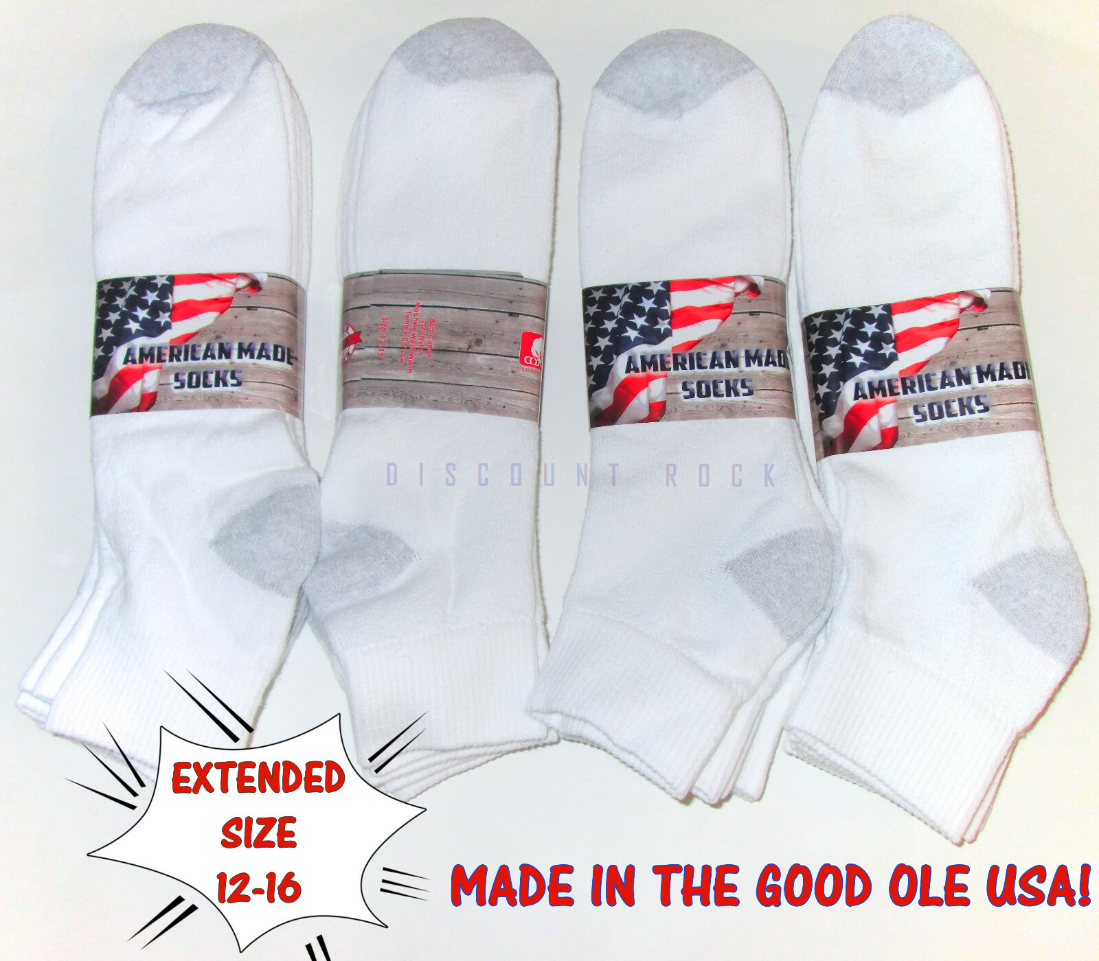 6 / 12 Pairs Big Mens Extended Size 12-16 Soft Cotton Blend White Ankle Socks US